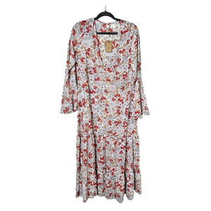 Natural Life M Medium Floral Maxi Dress Boho Flare Sleeves Sheer Tiered NO SLIP